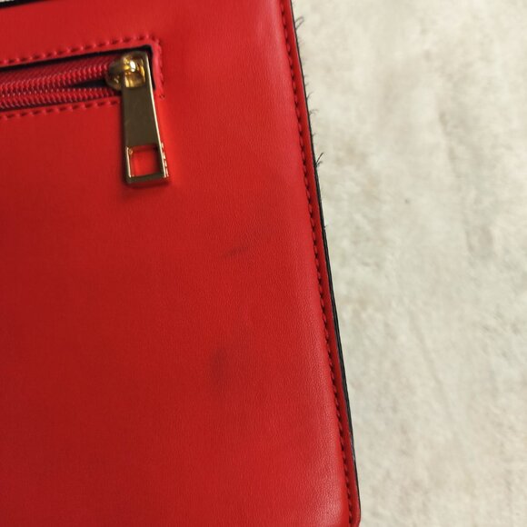 ALDO Colorblock Top Handle Satchel | Red White Black Gold Chain Detail - Picture 3 of 10